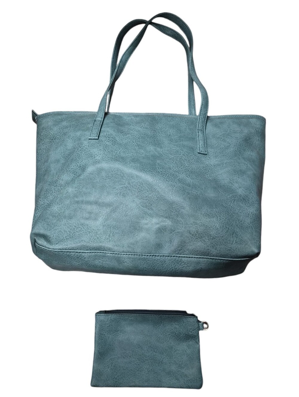 Montana West Blue Faux Leather Zip Tote Bag w/ Matching Wristlet Large Shoulder - Picture 3 of 6
